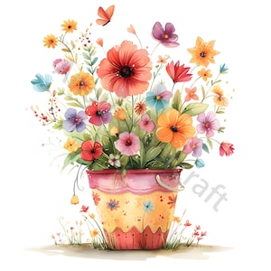 13 Quirky Vase of Flowers Clipart, Komercyjne zastosowanie, Fantazyjne Ephemera, Cliparty akwarelowe JPG, Natychmiastowe pobieranie, Dziennik śmieci, Rękodzieło papierowe