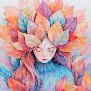 11 JPG Autumn Leaf Enchantress Clipart, Autumn Fairy Printable Art, Digital Download, Commercial Use for Crafts, Watercolor Clipart wall Art