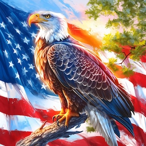 10 JPG Clip Art Aquila Americana Patriottica, Clipart Acquerello, Diario di Scarto, Album di Ritagli, Creazione di Biglietti, Download Digitale, 4 Luglio Stravagante