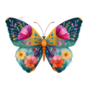 10 JPG Blumen Schmetterling Clip Art, Aquarell Clipart, Junk Journal, Scrapbook, Kartenherstellung, digitaler Download Fantasy wunderlich Flora Blume