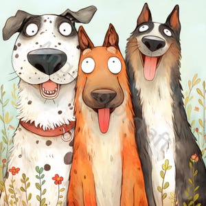 10 imágenes prediseñadas de perros extravagantes de chicas en formato JPG, imágenes prediseñadas de acuarela, diario basura, álbum de recortes, creación de tarjetas, descarga digital, fantasía, mascotas divertidas y extravagantes