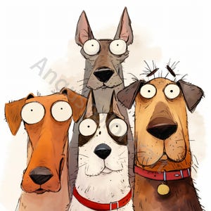 10 Photo of Dogs Clip Art Watercolor Clipart JPGs, Junk Journal, Scrapbook, Card Making, Digital Download Kit, Cartoon Funny Frazzled Puppy