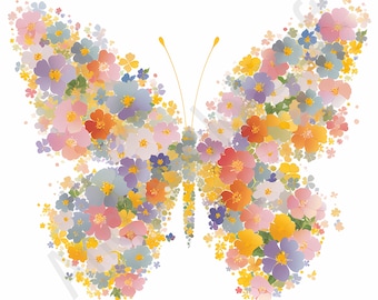 Watercolor Flower Butterfly Clipart - 22 High Quality JPGs, Digital Paper Craft, Butterfly Illustrations, Instant Download, Commercial Use