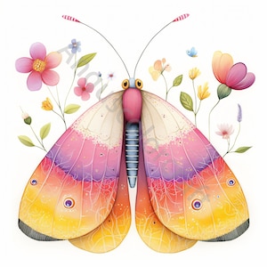 10 JPG Blumen Schmetterling Clip art, Vintage Aquarell, Junk Journal, Scrapbook Card, Digital machen, Download Fantasy, wunderlicher Schmetterling