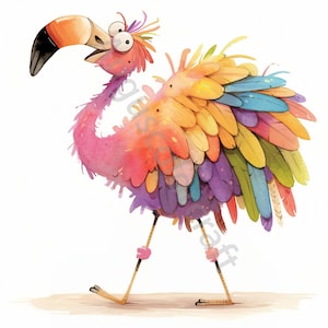 10 imágenes prediseñadas de flamencos extravagantes, imágenes prediseñadas de acuarela en formato JPG, diario basura, álbum de recortes, creación de tarjetas, descarga digital, fantasía, animales divertidos y caprichosos