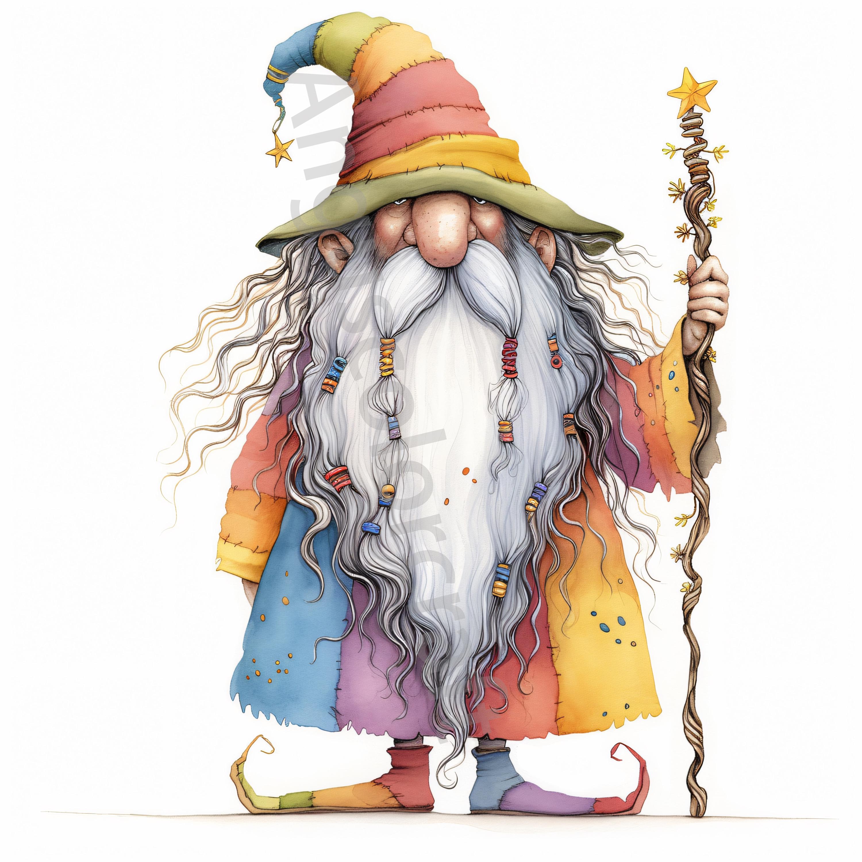 Quirky Wizard Clipart 12 High Res Watercolor Jpgs, Junk Journaling