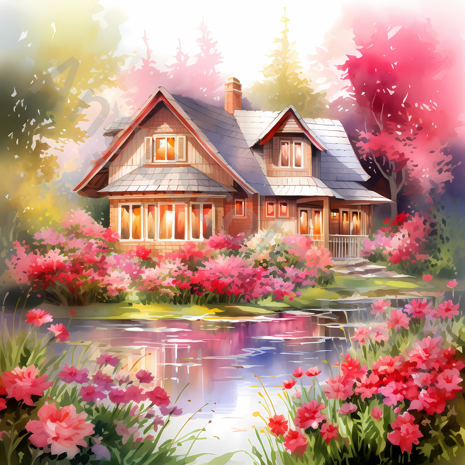 10 White Cottage in Spring Clipart Bundle Watercolor House Clip Art ...