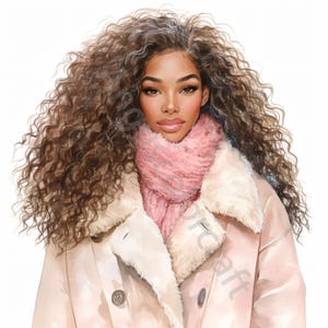 10 JPG Clipart di ragazza nera invernale, uso commerciale, effimeri stravaganti, clipart di donna afro che fa shopping ad acquerello, download istantaneo, lavoretti di carta