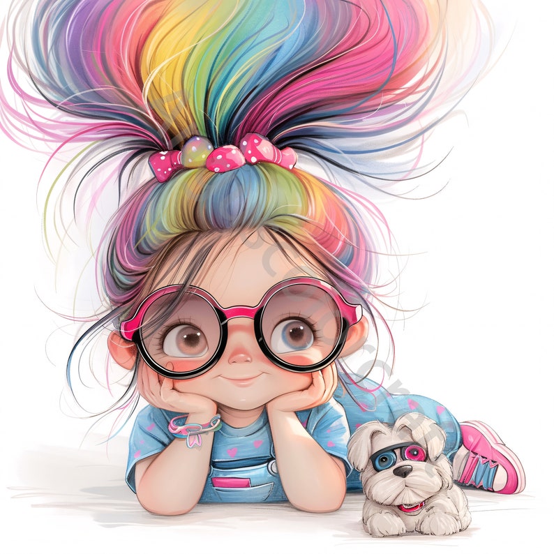 13 Quirky Girl Clipart Set 2, Girl with Pet, Commercial Use, Whimsical Ephemera, Watercolor JPG, Instant Download, Junk Journal, Paper Craft image 8