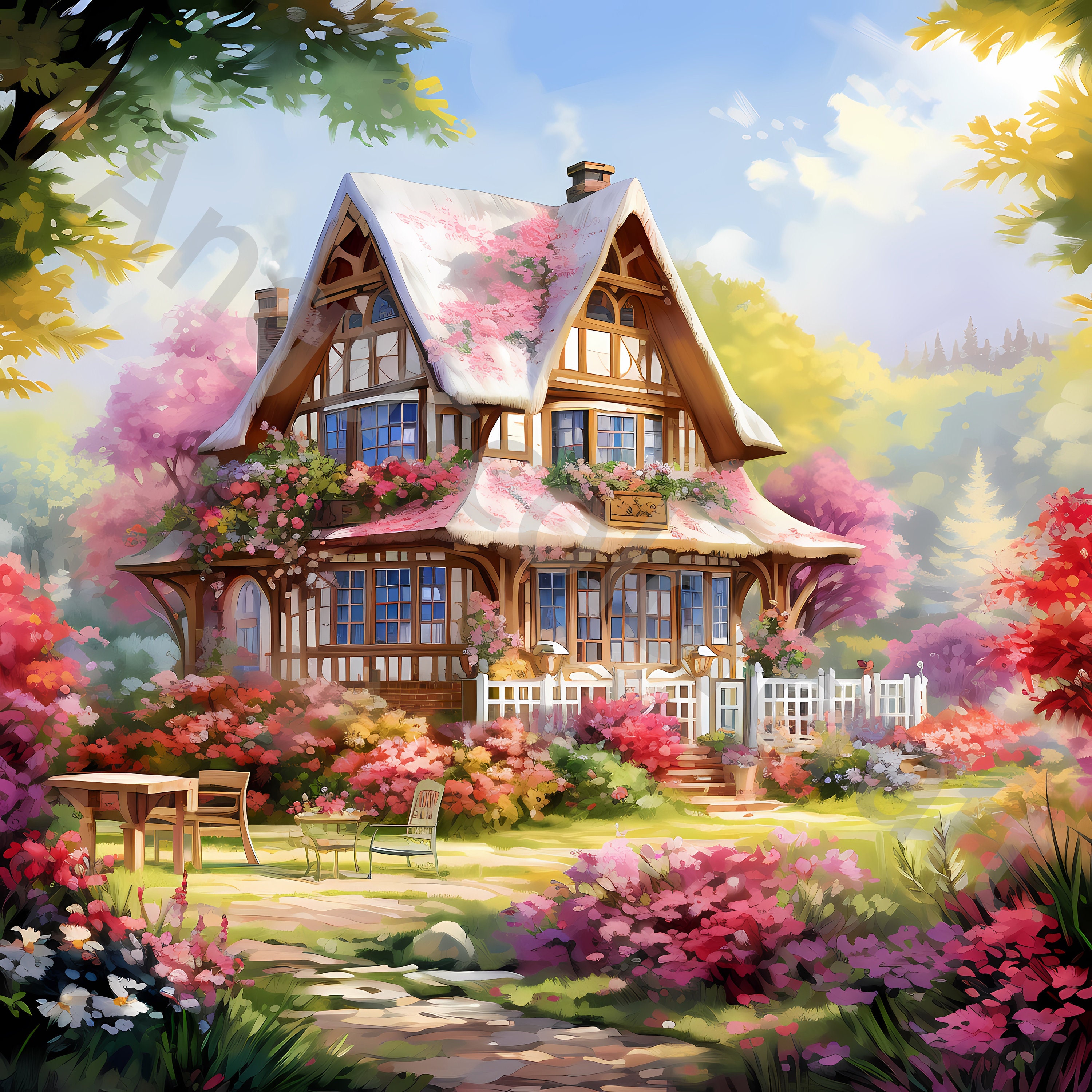 10 White Cottage in Spring Clipart Bundle Watercolor House Clip Art ...