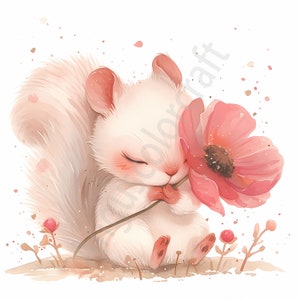 Aquarelle écureuil et fleur Clipart - 18 fichiers JPG de haute qualité, art bohème, illustrations d'écureuil, téléchargement immédiat, usage commercial