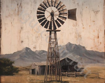 10 imágenes prediseñadas de molinos de viento occidentales vintage, acuarela JPG, diario basura, álbum de recortes, descarga digital, caprichoso