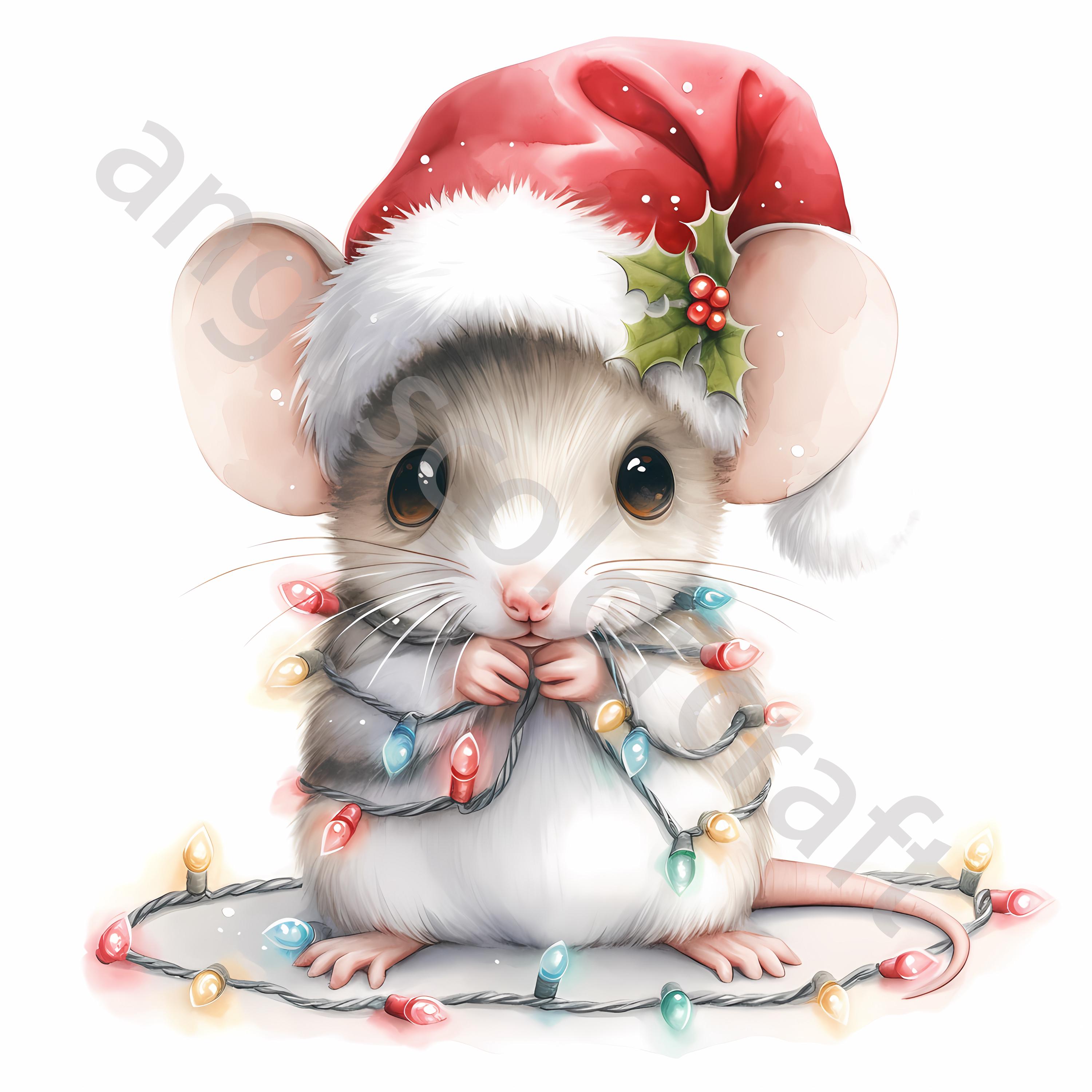 10 Christmas Mouse Clip Art, Watercolor Clipart JPG, Junk Journaling ...
