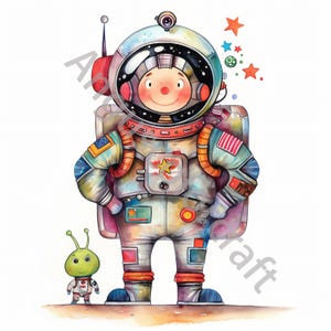 10 JPG Quirky Astronaut Clip Art, Watercolor Clipart, Junk Journal, Scrapbook, Card Making, Digital Download, Fantasy, Whimsical People NASA