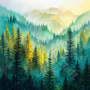 10 images clipart montagnes et forêt, clipart aquarelle JPG, Junk Journal, Scrapbooking, fabrication de cartes, téléchargement numérique, fantastique, arbres fantaisistes