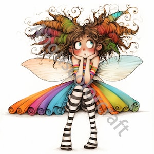 10 JPG Quirky Fairy Clip Art, Watercolor Clipart, Junk Journal, Scrapbook, Card Making, Digital Download, Fantasy, Whimsical Quirky Girl