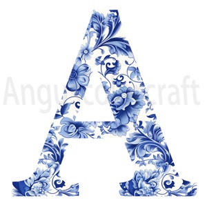 Clipart de alfabeto de porcelana azul e branca tradicional chinesa - 26 JPGs de alta qualidade, uso comercial, ilustrações ABC, download digital