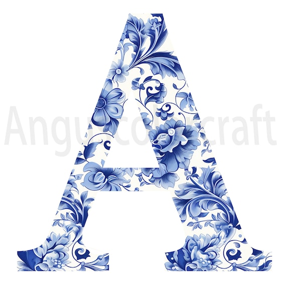 Traditional Chinese Blue and White Porcelain Alphabet Clipart - 26 High Quality JPGs, Commercial use, ABC illustrations, Digital Download