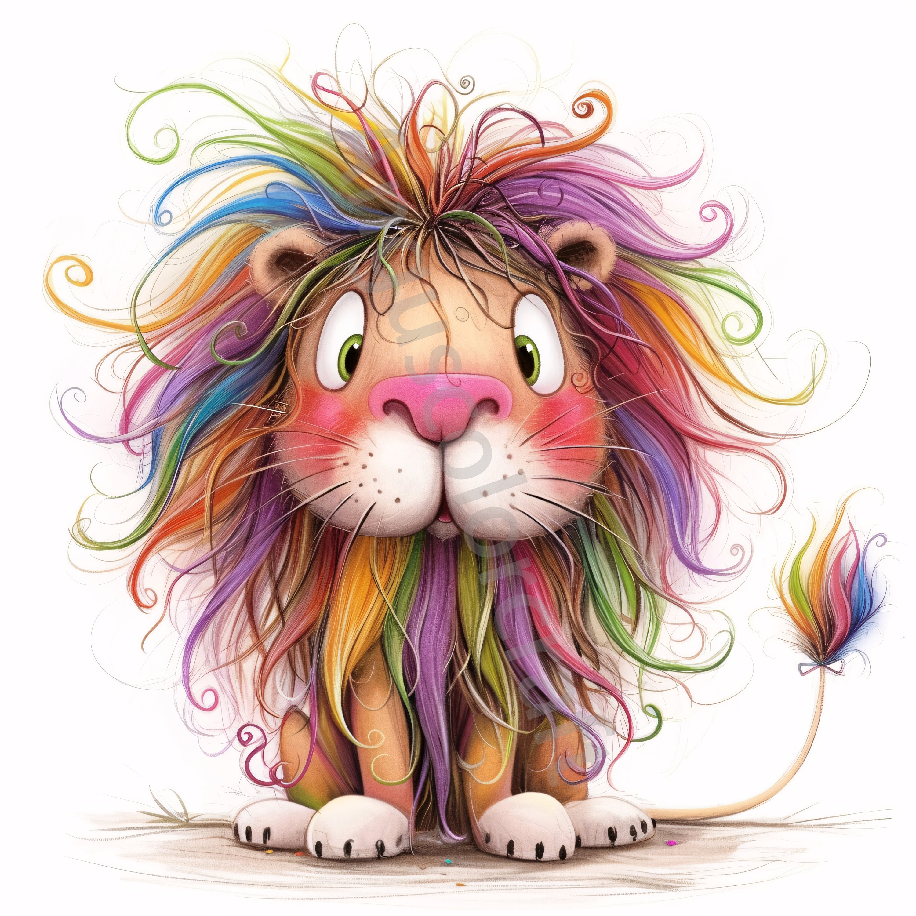 13 Quirky Lion Clipart, Commercial Use, Whimsical Ephemera, Watercolor Clip art JPGs, Instant Download, Fantasy Junk Journal, Paper Craft