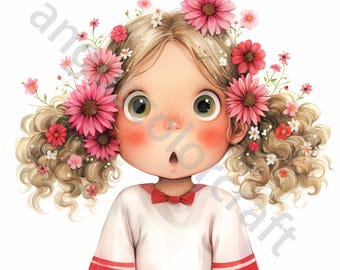 10 Quirky Little Girl Clip Art, Watercolor JPG, Junk Journaling, Scrapbook, Digital Download, Whimsical