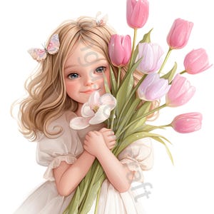 12 JPGs Ragazza stravagante con clipart di fiori, uso commerciale, effimeri stravaganti, clipart di ragazza con fiori ad acquerello, download immediato, artigianato di carta
