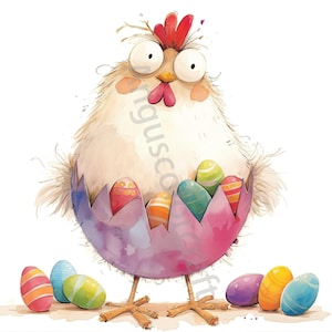 10 Quirky Easter Chick Clip Art, Clipart de aquarela JPG, Diário de lixo, Scrapbook, Criação de cartões, Download digital, Frango caprichoso de fantasia