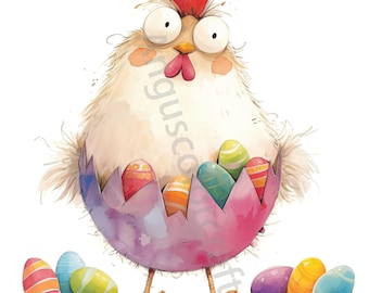 10 Quirky Easter Chick Clip Art, Watercolor Clipart JPG, Junk Journal, Scrapbook, Card Making, Digital Download, Fantasy Whimsical Chicken