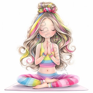 10 Clip art di ragazze yoga stravaganti, uso commerciale, effimere stravaganti, JPG acquerellati, download istantaneo, diario fantasy spazzatura, artigianato di carta, carino