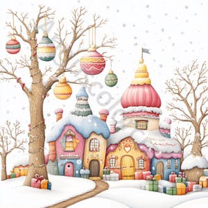 10 JPG Winter Countryside Landscapes Clip Art, Watercolor Clipart, Junk Journaling, Scrapbooking, Card Making, Download, Fantasy Whimsical