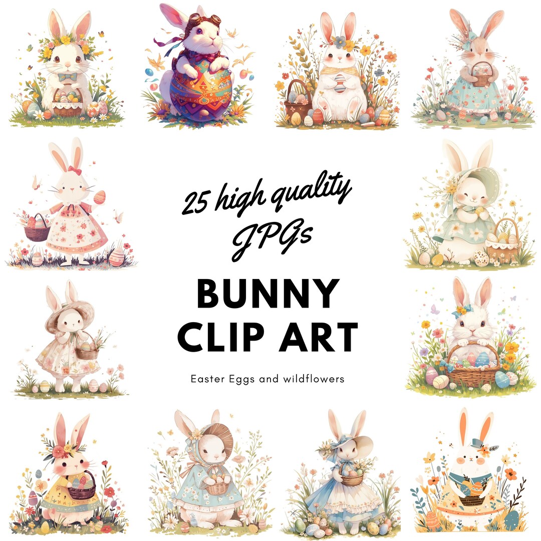 25 Happy Easter Bunny Clipart Bundle, Cute Easter Bunny, Easter Egg ...