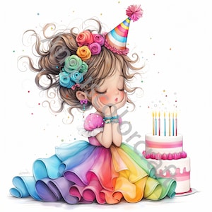 10 Quiky Birthday Cake Clip Art, Watercolor Clipart JPG, Junk Journal, Scrapbook, Card Making, Digital Download, Fantasy, Whimsical Girl