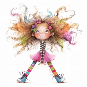 12 JPG Quirky Dance Girl Clipart, Uso commerciale, Effimere stravaganti, Acquerello Quirky Girl Clipart, Download immediato, Carta artigianale, Fantasy