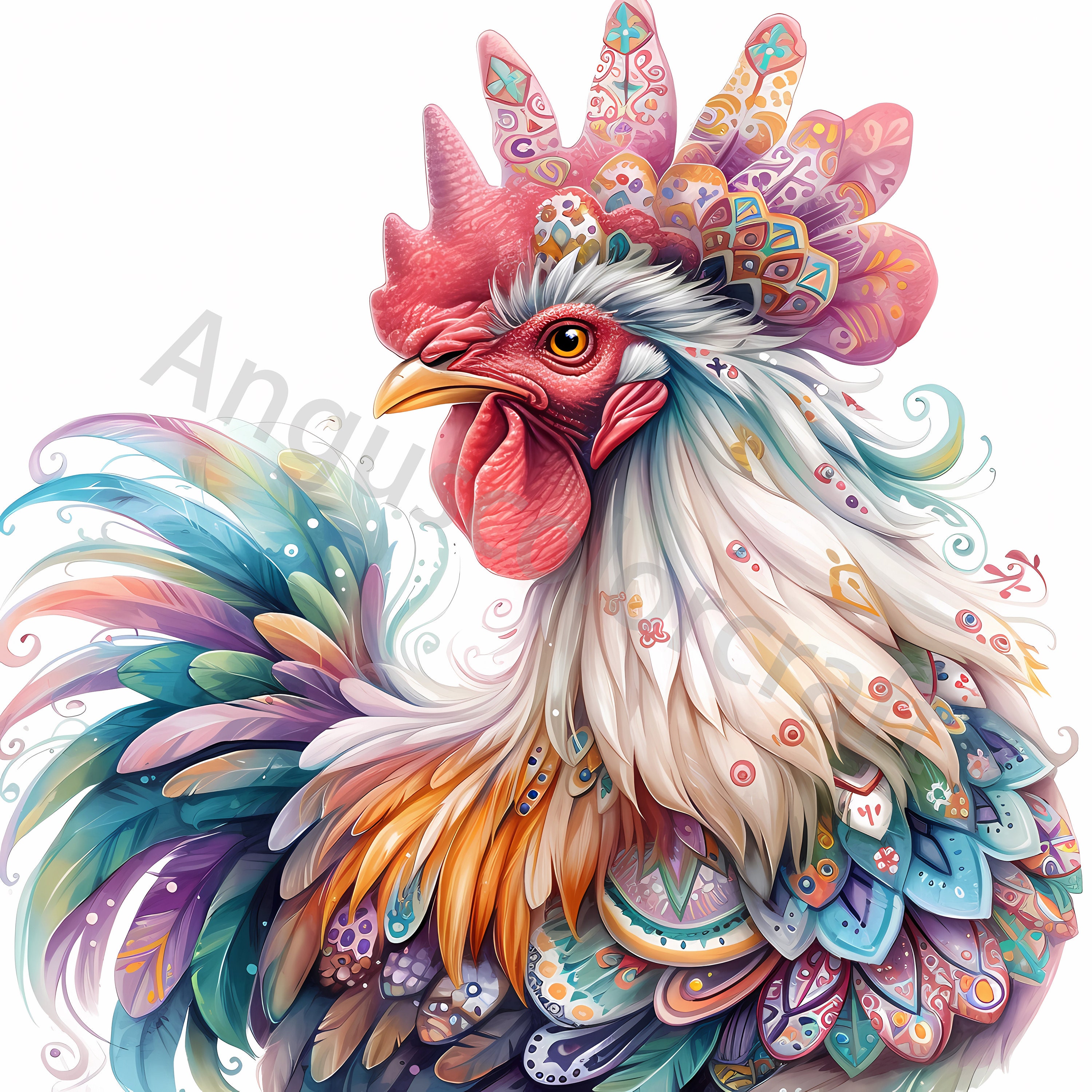 13 色の雄鶏のクリップアート、印刷可能な水彩画のクリップアート、高