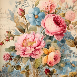 Shabby Chic Wild Roses Envelhecido Flor Papel Clipart Pacote - 10 JPGs em aquarela de alta qualidade - Registro no diário, fornecimento de álbum de recortes, download digital
