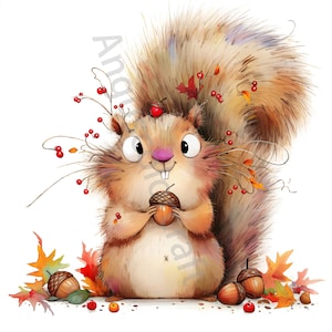 10 cliparts écureuil original, aquarelle Clipart JPG, journal indésirable, scrapbooking, fabrication de cartes, téléchargement numérique, fantastique, animaux fantaisistes