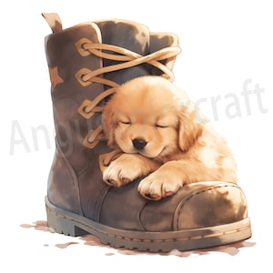 Cute Baby Golden Retriever Clipart - 20 High Quality JPGs - Digital Download - Card Making, Clip Art, Digital Paper Craft, Puppy, Dog