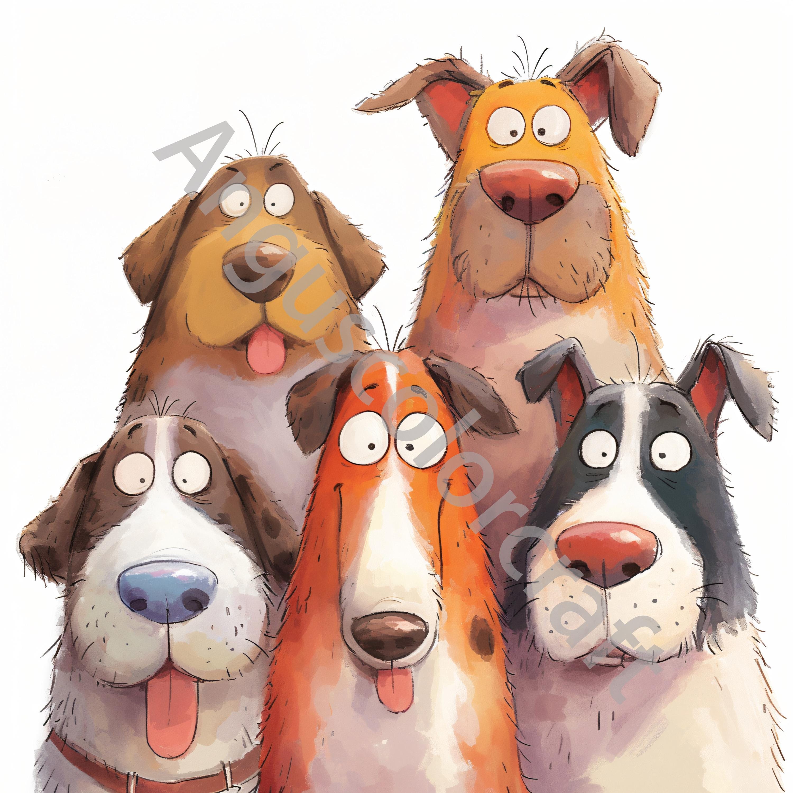 10 Quirky Dogs Clip Art Watercolor Clipart Jpgs, Junk Journal ...