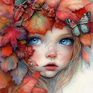 Clipart original fille automne, usage commercial, éphémères fantaisistes, 10 JPG aquarelle feuilles d'automne fée Clipart, téléchargement immédiat, créations en papier