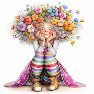 13 JPGs eigenzinnige oma clipart, commercieel gebruik, grillige ephemera, aquarel bloem oude dame clipart, instant download, Paper Craft, grappig