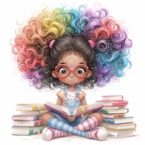11 schrullig lesendes Mädchen Clip Art, Aquarell Clipart JPG, Junk Journaling, Scrapbook, Kartenherstellung, digitaler Download, Fantasy, wunderlich