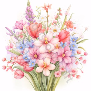 13 boeket bloemen aquarel clipart, aquarel bloemen clipart, hoge resolutie JPG, tulpen clipart, narcissen, bruiloft clipart, commercieel gebruik