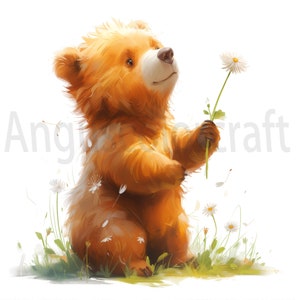 Niedlicher Bär und Blume ClipArt - 18 hochwertige JPGs - Digital Paper Craft, Clipart Pack, Journaling, Babyparty, Wandkunst - sofort Download
