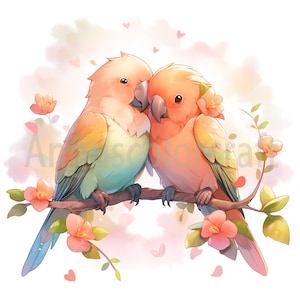 Clipart di due uccelli innamorati, pappagallo, San Valentino - 18 JPG di alta qualità, uso commerciale, libri dei ricordi, agende digitali, artigianato, stampabile, arte