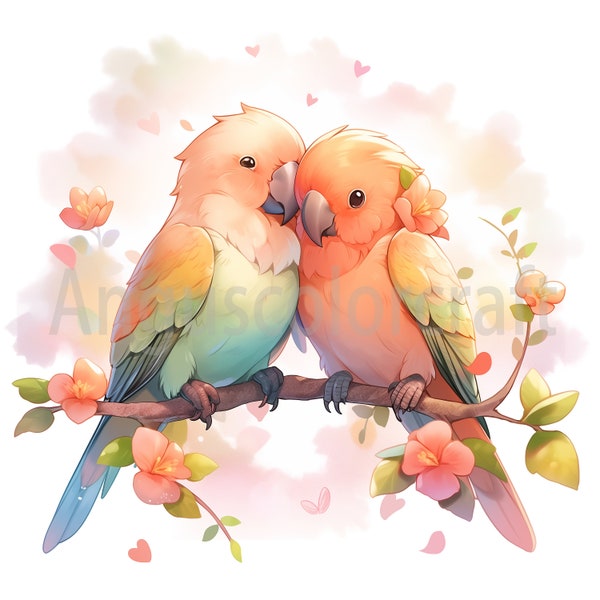 Two Love Birds Clipart, Parrot, Valentine's Day-18 High Quality JPGs, Commercial use, Memory Books, Digital Planners, Craft, Printable, art