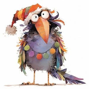 12 pájaros navideños extravagantes, pájaros divertidos, imágenes prediseñadas digitales, imágenes prediseñadas en acuarela en formato JPG, imágenes prediseñadas imprimibles, descarga digital, manualidades