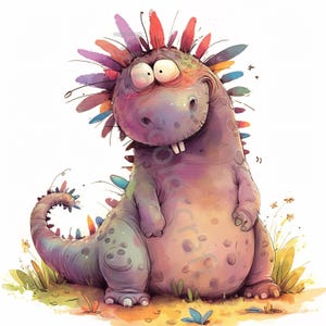 10 imágenes prediseñadas de dinosaurios extravagantes, acuarela JPG, diario basura, álbum de recortes, creación de tarjetas, descarga digital, fantasía, dinosaurio divertido y caprichoso