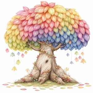 10 JPG Quirky Colorful Mystical Tree Clip Art, Watercolor Tree, Junk Journal, Scrapbooking, Card Making, Digital Download Fantasy, Whimsical