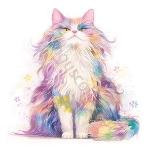 15 Clipart chat lunatique mignon, clipart chaton arc-en-ciel, JPG haute résolution, téléchargement numérique, clipart aquarelle, produits imprimables, licence commerciale