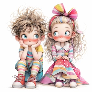 12 hermanos peculiares, imágenes prediseñadas de acuarela en formato JPG, diario basura, álbum de recortes, creación de tarjetas, descarga digital, fantasía, niño y niña caprichosos