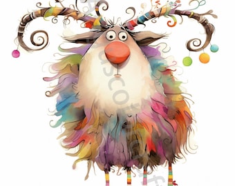 12 Cute and Funny Goat Clipart, Quirky Goat, Animal Clipart, High Resolution JPG, Digital Planner, Junk Journal, Scrapbook, Mug, Quirky Goat